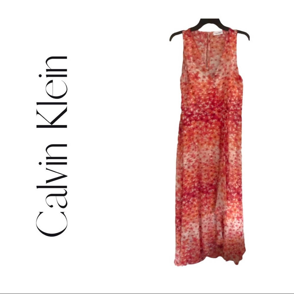 Calvin Klein Red and Pink High Low Dress